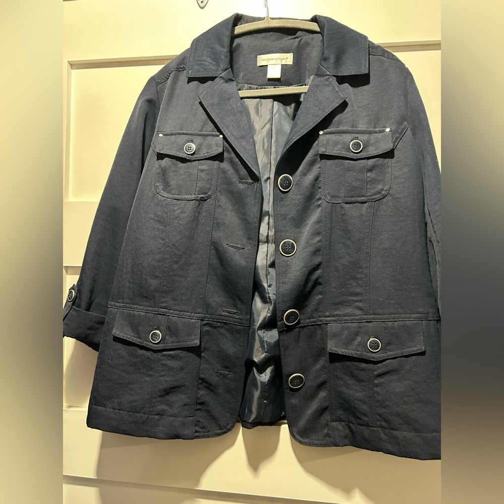 Christopher & Banks Yellow Blazer. Navy Blue. Women’s size L - Picture 2 of 8